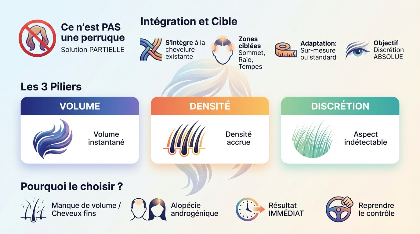 Femme confiante avec un complément capillaire naturel apportant volume et densité