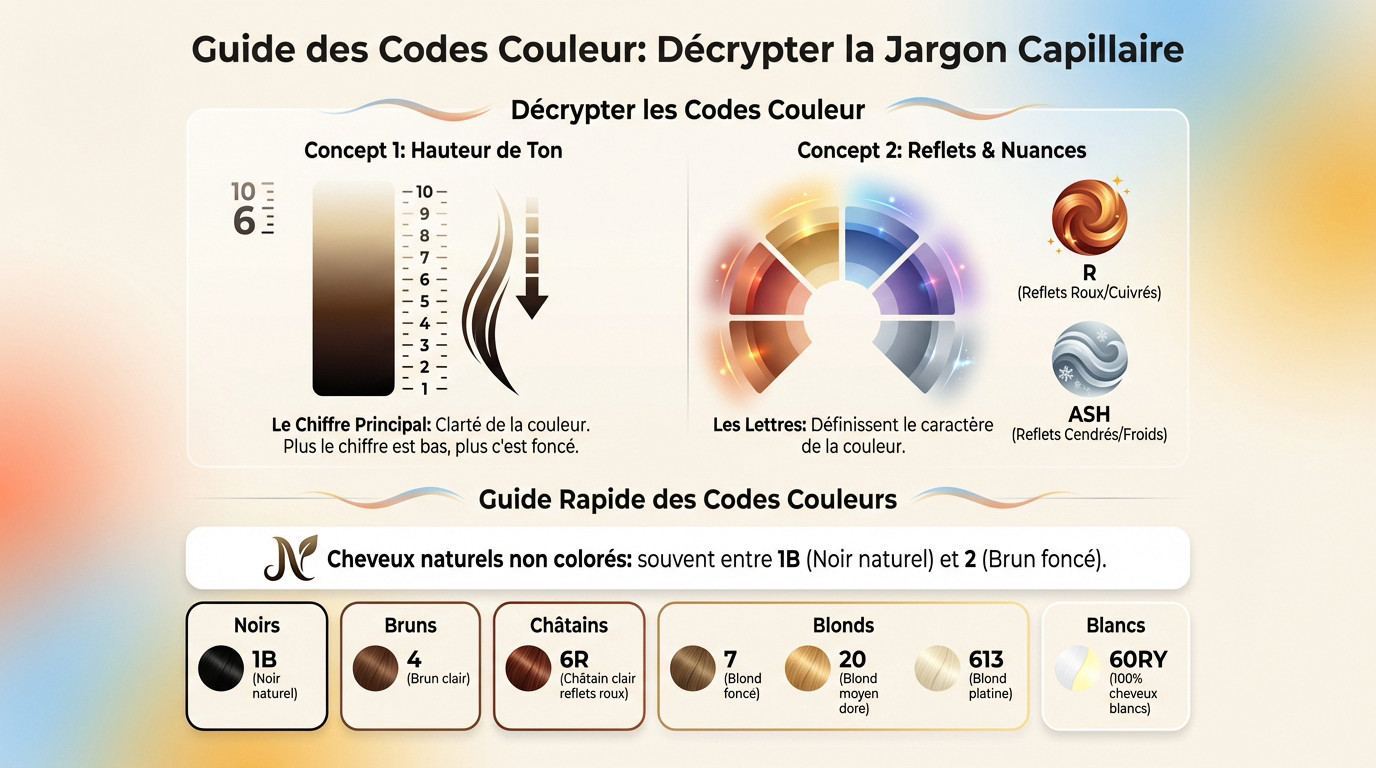 Guide visuel pour comprendre les codes couleur des compléments capillaires et choisir la bonne teinte