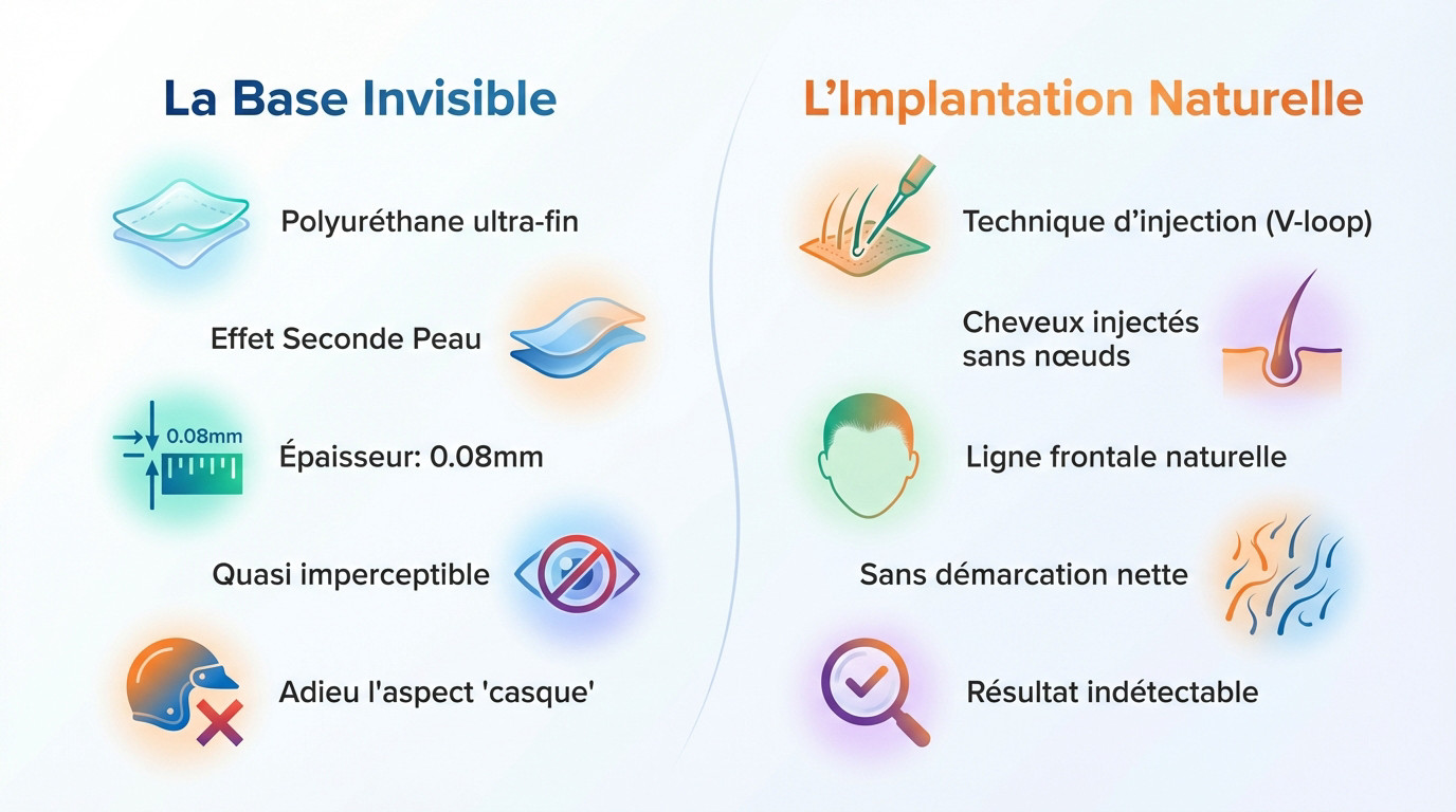 Complément capillaire micro-peau base invisible et implantation naturelle
